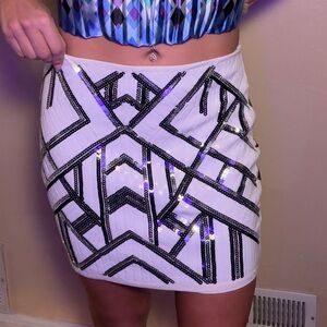 Express Sequin Black White Mini Skirt